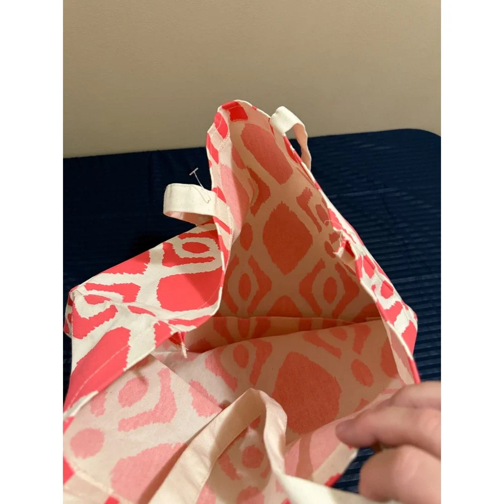 Pink Ikat Diamond Canvas Tote Bag Bohemian Reusable Shopper Pink White